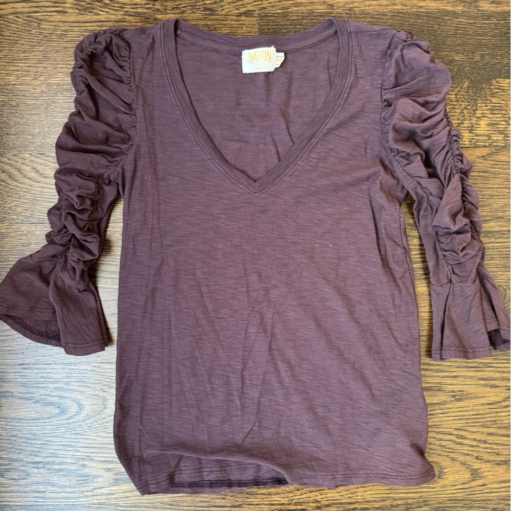 Nation LTD Purple Ruched Long Sleeve Blouse